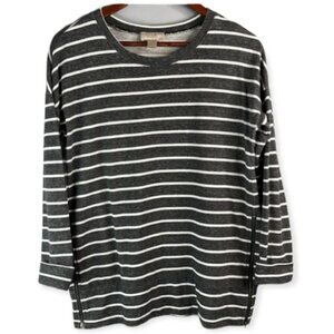 Loft Factory Side Zip Top Grey Striped Crewneck Long Sleeve Baggy Small